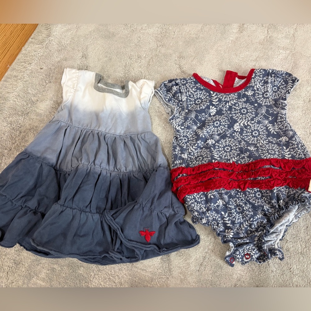 Burt's Bees Baby Girls Ombre Blue Tiered Dress & one piece bubble suit
